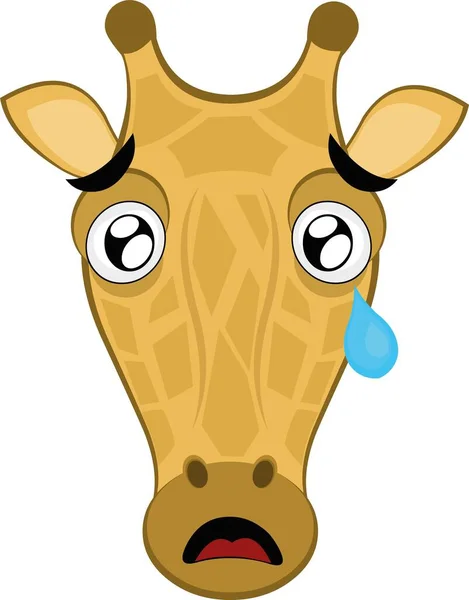 Vector Illustration Face Cartoon Giraffe Sad Expression Crying Tear Falling — Stock Vector