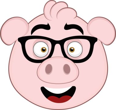 İnek gözlüklü bir domuz suratının vektör çizimi