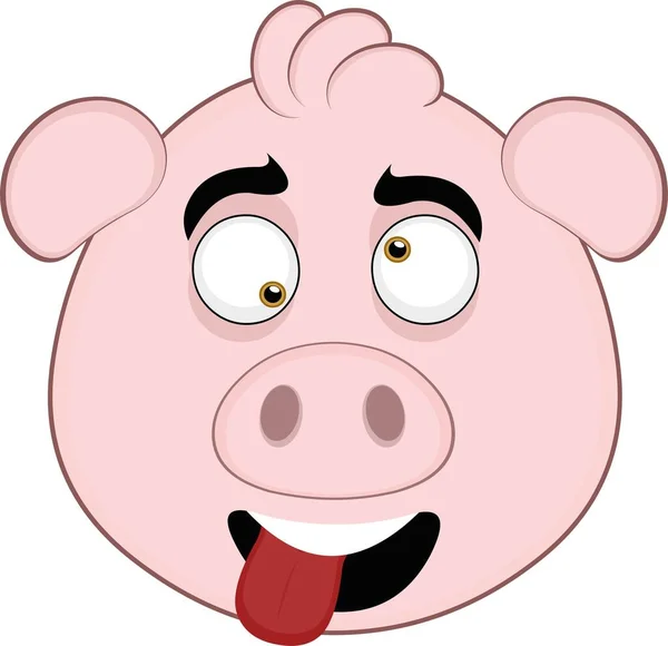 Illustration Vectorielle Visage Cochon Dessin Animé Avec Une Expression Folle — Image vectorielle