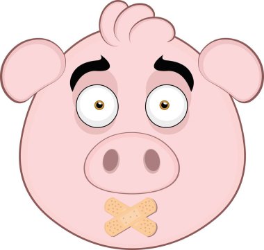 Ağızda yapışkan bantlarla çizilmiş domuz suratının vektör çizimi.