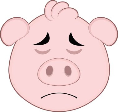 Hüzünlü ve üzgün bir ifadeyle çizilmiş bir domuzun vektör çizimi.