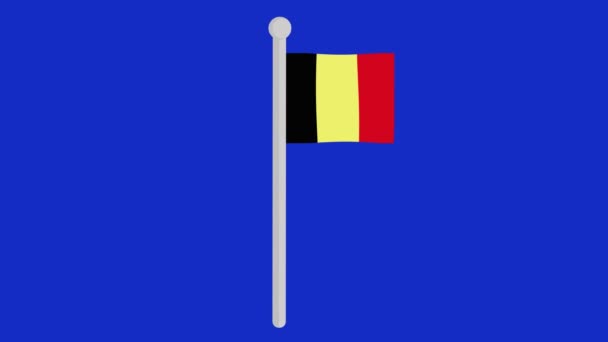 Animazione Della Bandiera Del Belgio Sventolando Pennone Sfondo Blu Cromatico — Video Stock