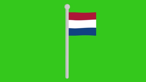 Анимация Флага Голландии Флагштоке Зеленом Хромовом Ключевом Фоне — стоковое видео