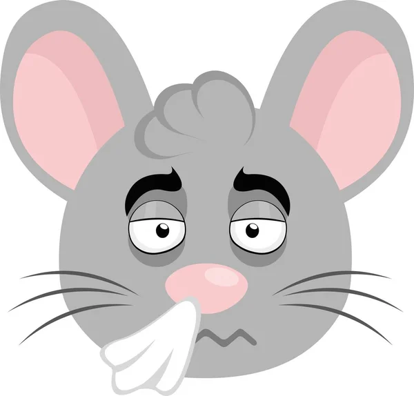 Vector Illustration Face Cold Cartoon Mouse Handkerchief His Nose — Image vectorielle