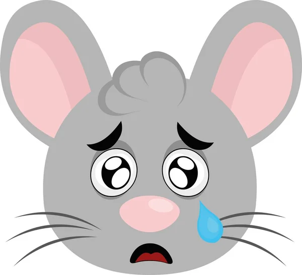 Vector Illustration Cartoon Mouse Face Sad Expression Crying Tear His — Image vectorielle