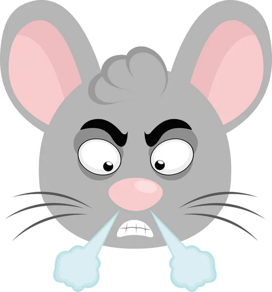 Vector Illustration Cartoon Mouse Face Angry Expression Fuming — Stock Vector