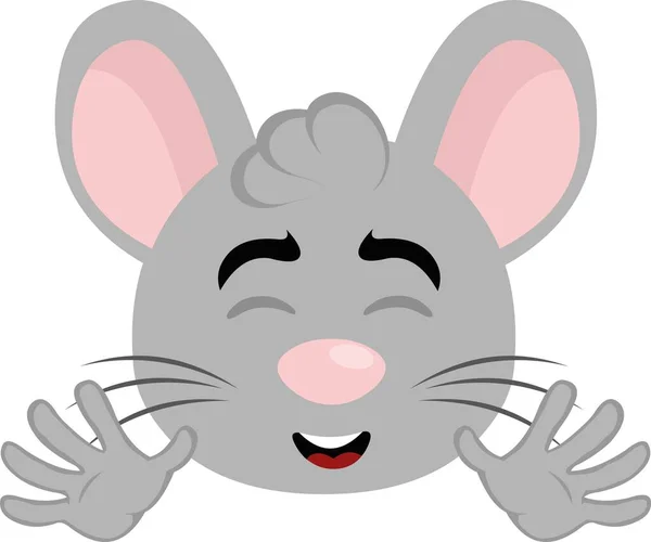 Vektorová Ilustrace Tváře Kreslené Myši Šťastným Výrazem Mávající Rukama — Stockový vektor