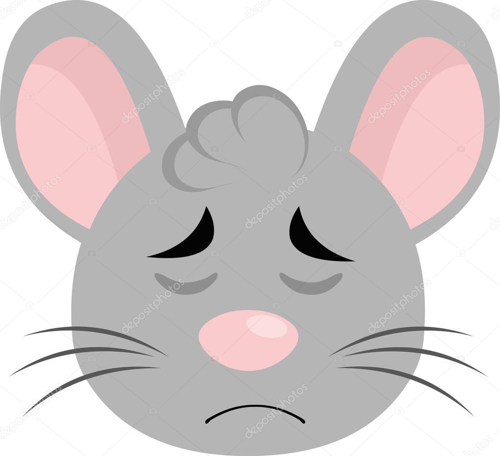 Vector illustration of cartoon mouse rodent face with a sad and repentant expression