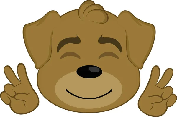Vector Emoticon Illustration Cartoon Dog Face Making Symbol Peace Love — Stock Vector