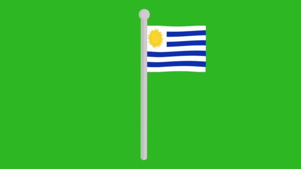 Animación Bandera Uruguay Ondeando Sobre Poste Sobre Fondo Croma Clave — Vídeo de stock