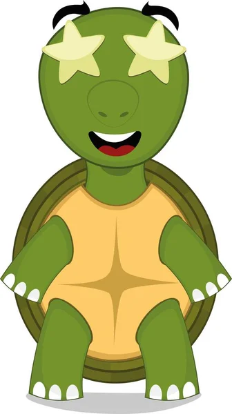 Vector Character Illustration Cartoon Turtle Stars His Eyes — Image vectorielle