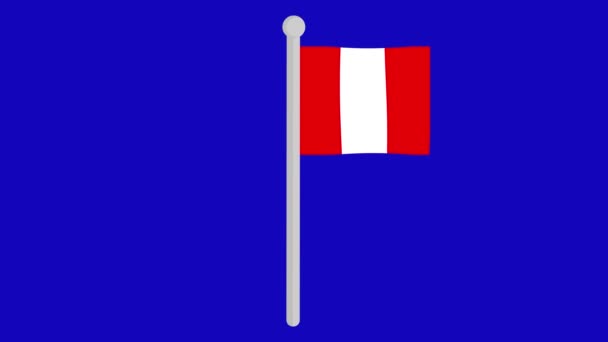 Animation Flag Peru Waving Flagpole Blue Chroma Key Background — 비디오