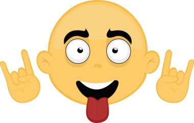 Sarı, kel bir çizgi film karakterinin vektör çizimi. Klasik heavy metal hareketini elleri ve dili ile yapıyor.