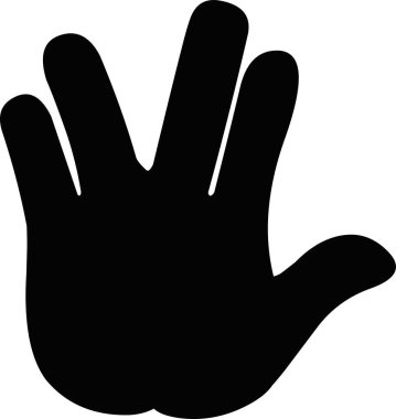 Klasik Vulkan selamını yapan bir elin siyah siluetinin vektör çizimi