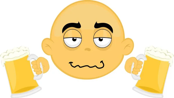Ilustração Vetorial Rosto Personagem Desenho Animado Amarelo Careca Bêbado Com — Vetor de Stock