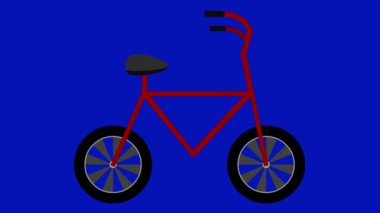 Loop animation of a bicycle moving the wheels and the pedal, on a blue chroma key background