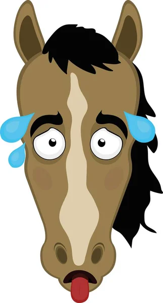 Vector Illustration Face Exhausted Cartoon Horse His Tongue Out Drops — Image vectorielle