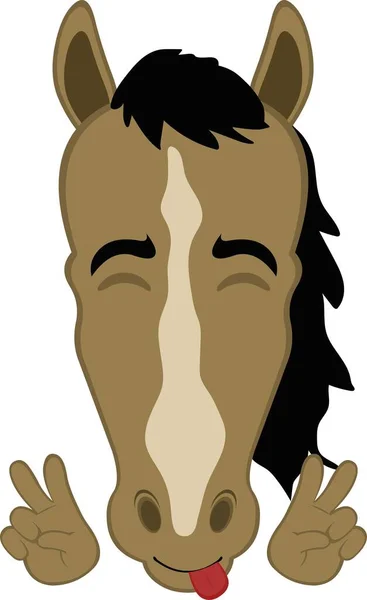 Vector Illustration Face Cartoon Horse Happy Expression Making Classic Gesture — Vector de stock
