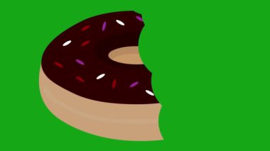 Loop animation of bites of a donut being eaten, on a green chroma key background
