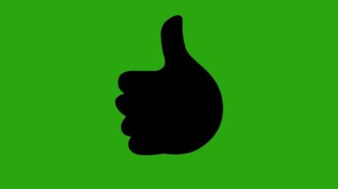 Loop animation of the black silhouette of a hand with the thumb up, on a green chroma key background