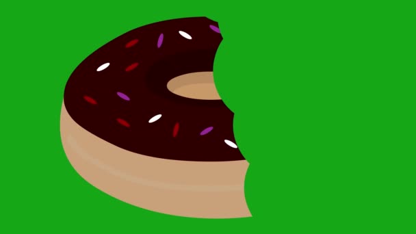 Loop Animation Bites Donut Being Eaten Green Chroma Key Background — Vídeo de Stock