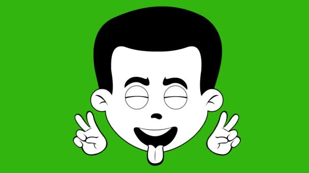Loop Animation Face Cartoon Man Making Symbol Love Peace His — Video Stock
