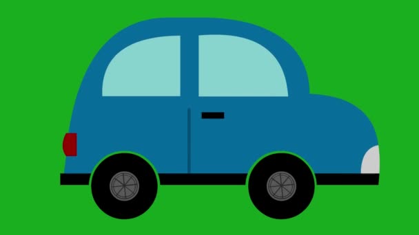 Animasi Loop Dari Mobil Biru Menggerakkan Roda Pada Latar Belakang — Stok Video