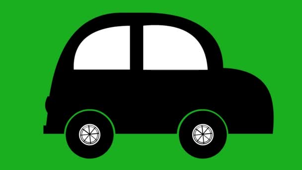 Looped Animation Black White Icon Car Moving Wheels Green Chroma — Vídeos de Stock
