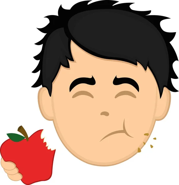Ilustración Vectorial Una Cara Hombre Dibujos Animados Comiendo Una Manzana — Vector de stock