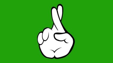Loop animation of a hand crossing its fingers, drawn in black and white. On a green chroma key background