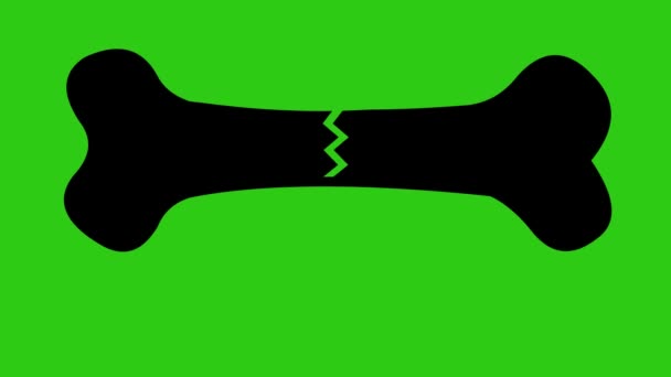 Loop Animation Black Silhouette Bone Breaking Green Chroma Key Background — Video