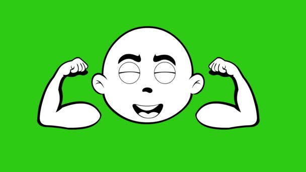 Animação Loop Rosto Personagem Flexionando Seus Braços Contraindo Seus Bíceps — Vídeo de Stock