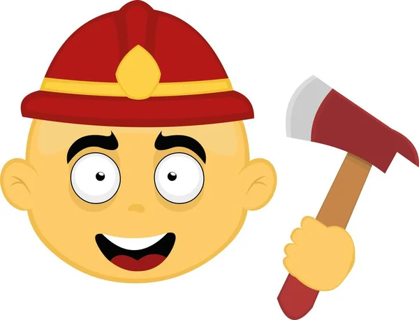 Vector Illustration Face Yellow Cartoon Character Firefighter Helmet His Head — Stock Vector