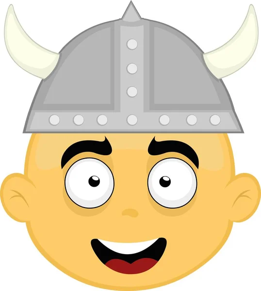 Vector Illustration Face Yellow Cartoon Character Viking Helmet — Stockový vektor