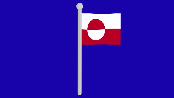 Animation Der Flagge Grönlands Die Einem Fahnenmast Auf Blauem Hintergrund — Stockvideo