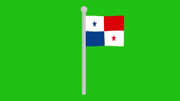 Animation Flaggan Panama Viftar Flaggstång Grön Kroma Nyckel Bakgrund — Stockvideo