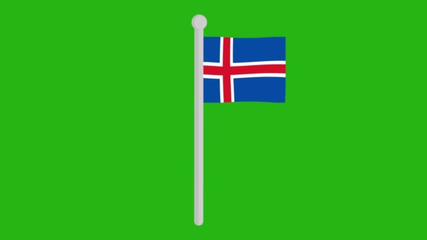 Animace Vlajky Islandu Vlnící Vlajkovém Stožáru Zeleném Pozadí Klíčem Chroma — Stock video