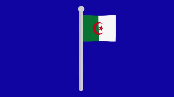 Animazione Della Bandiera Algeria Che Sventola Pennone Sfondo Blu Cromatico — Video Stock