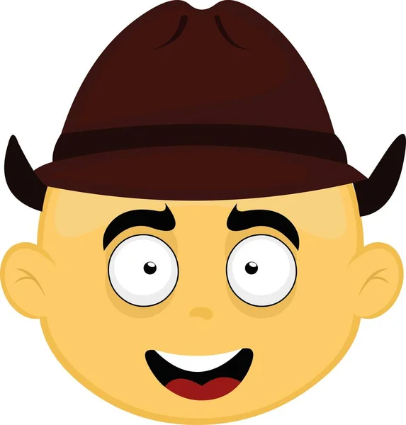 Vector Illustration Yellow Cartoon Character Face Cowboy Archaeologist Hat — Stock vektor