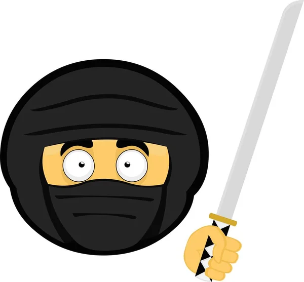 Vector Illustration Head Cartoon Ninja Character Sword His Hand — Vetor de Stock