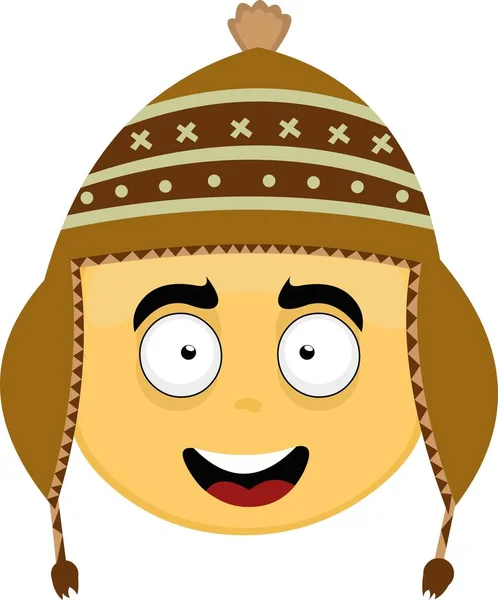 Vector Illustration Face Yellow Cartoon Character Indigenous Hat — Stock Vector