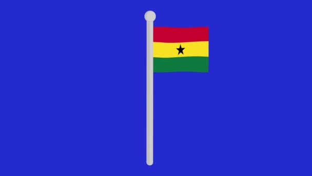 Animation Flag Ghana Waving Flagpole Blue Chroma Key Background — ストック動画