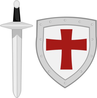 Ortaçağ savaşçı kılıcı ve kalkanının vektör çizimi