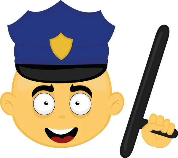 Vector Illustration Face Yellow Character Hat Police Baton — ストックベクタ