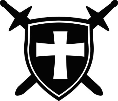 Çapraz kılıçların vektör simgesi ve bir ortaçağ kalkanı