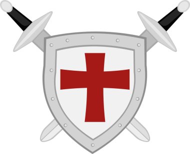 Çapraz kılıçların vektör çizimi ve bir ortaçağ savaşçı kalkanı