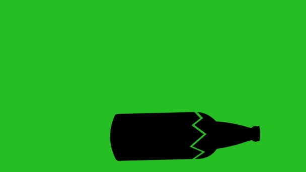 Animacja Pętli Czarnej Sylwetki Rozbitej Butelki Zielonym Tle Klucza Chroma — Wideo stockowe
