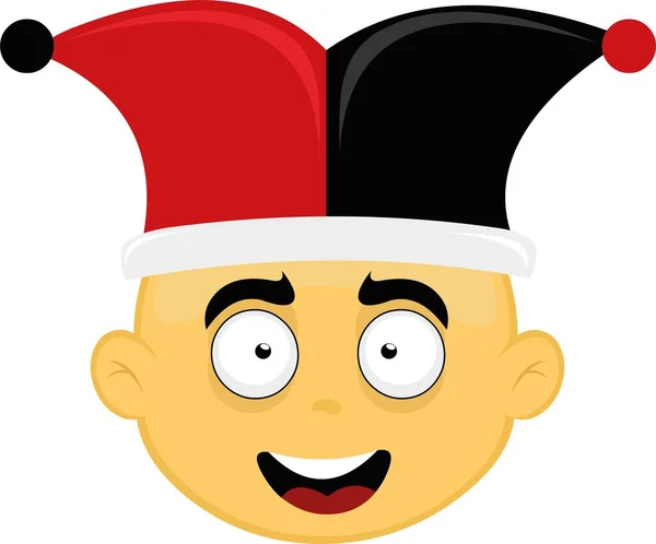 Vector Illustration Face Yellow Cartoon Character Black Red Harlequin Jester — Stock Vector