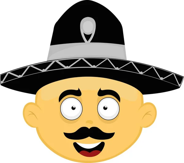 Vector Illustration Yellow Cartoon Character Face Mexican Mariachi Hat Moustache — Stock Vector