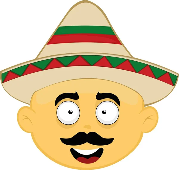 Vector Illustration Face Yellow Cartoon Character Mustache Mexican Hat — Stock Vector